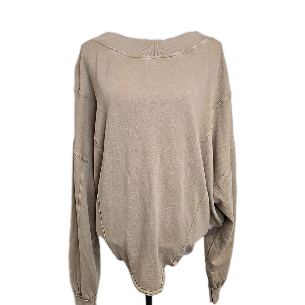 Bucket List Twist Back Pullover Sweatshirt Beige Women's Oversized M MADE IN USA
